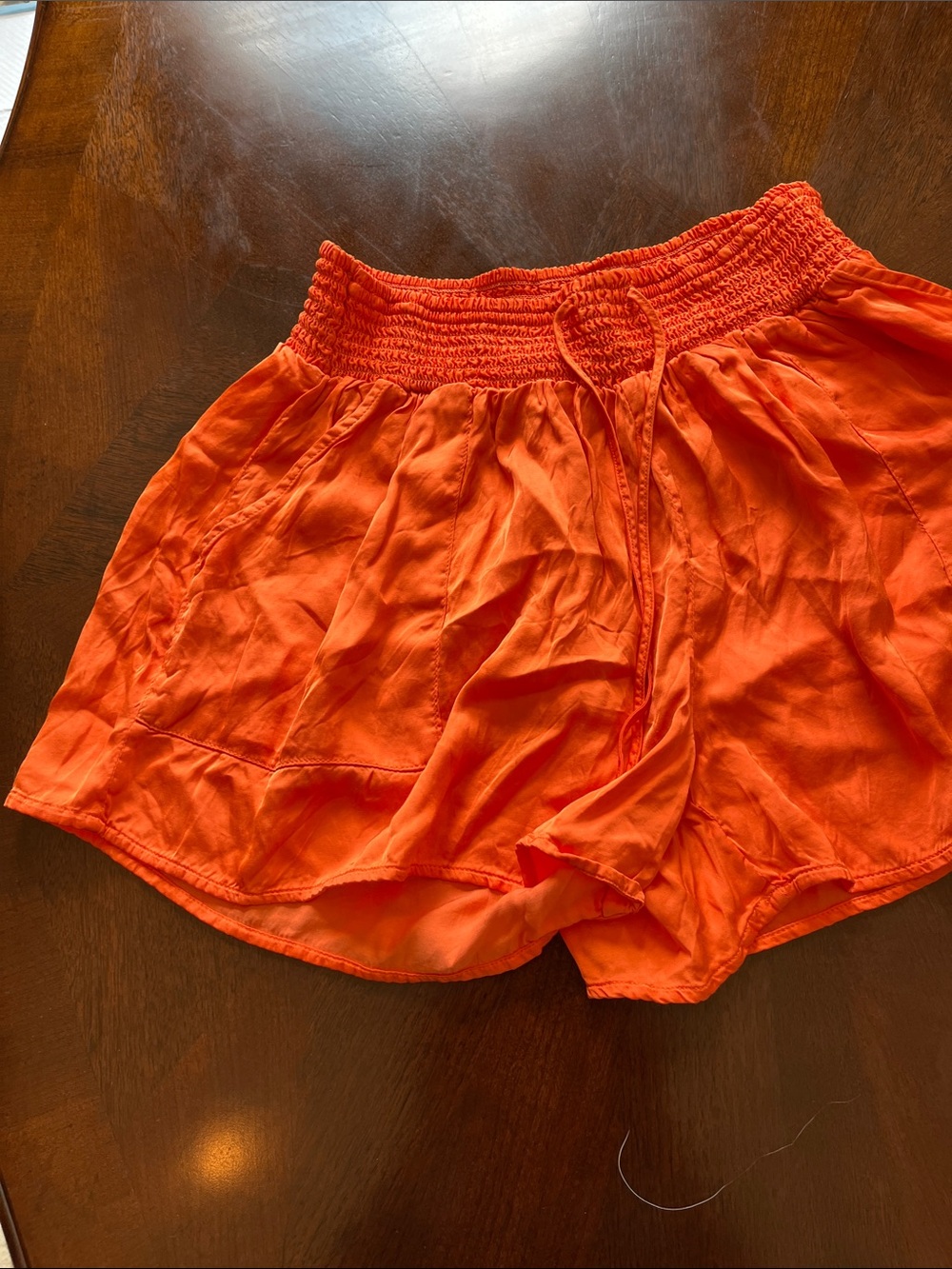 aerie Bright Orange High-Waist Smocked Shorts